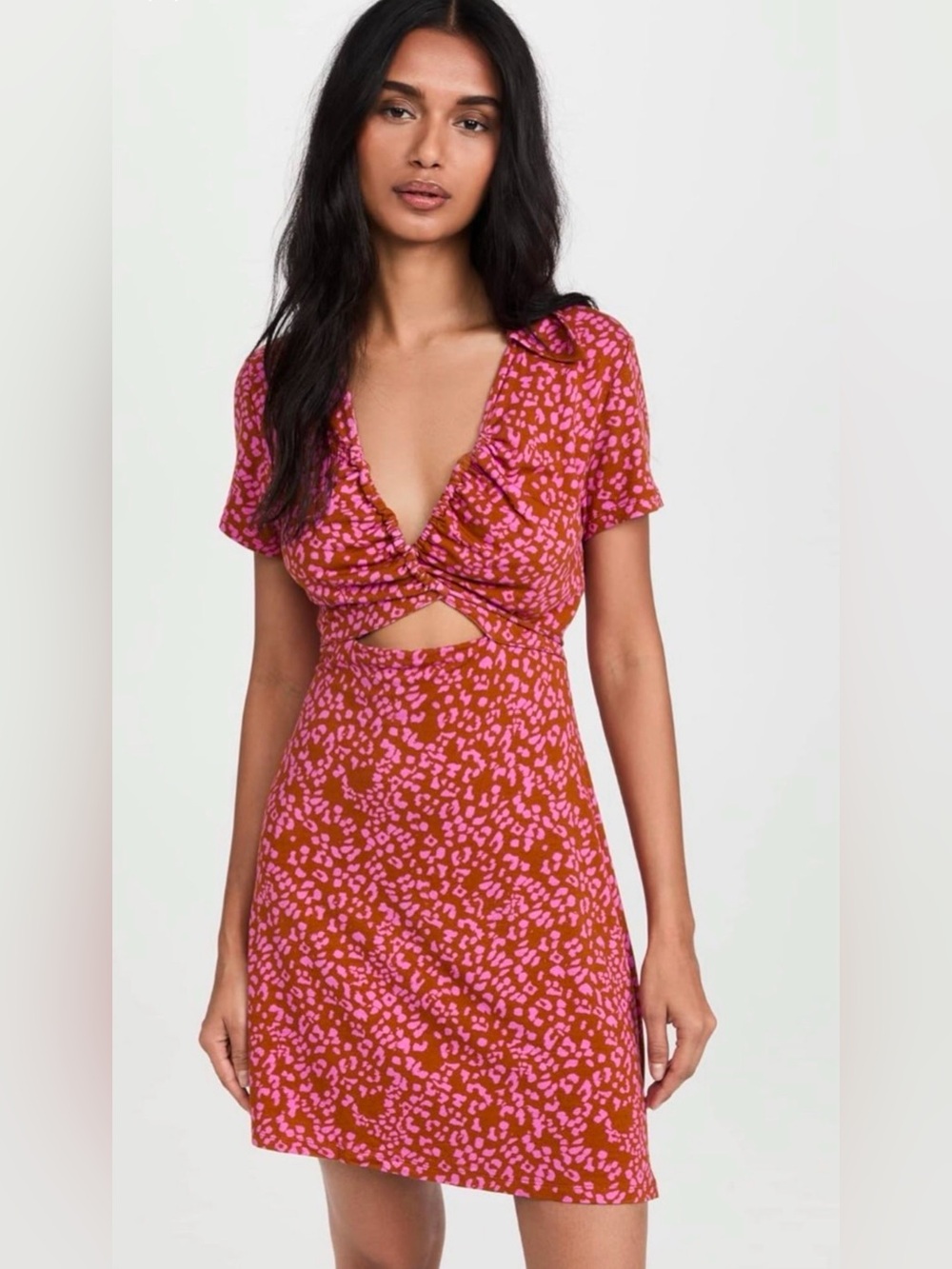 Free People Marsaille Mini Dress Small Rust Pink Spotted Cutout Collared NWT